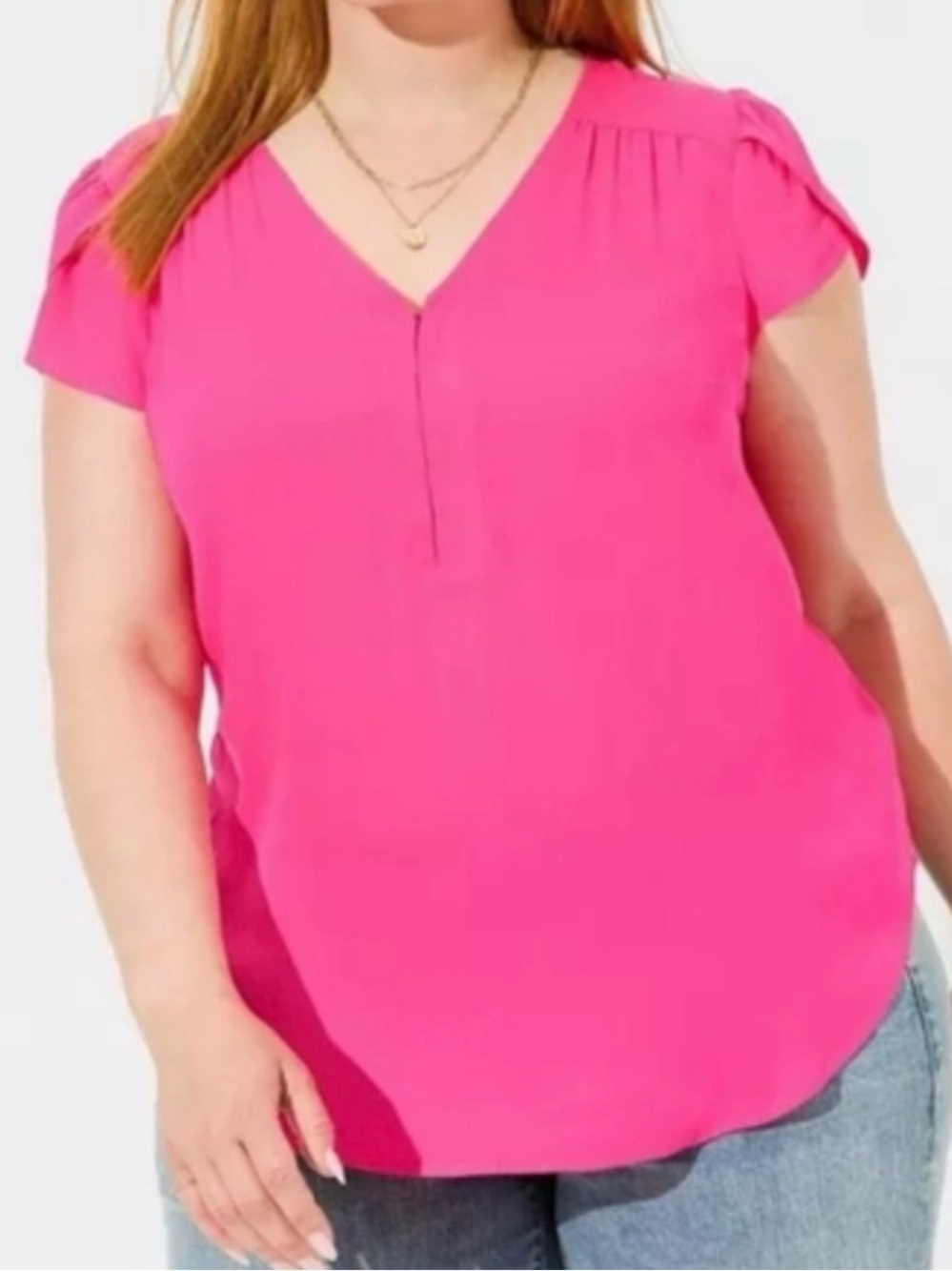 Torrid 3X - Hot Pink V-Neck Short Sleeve Georgette Blouse